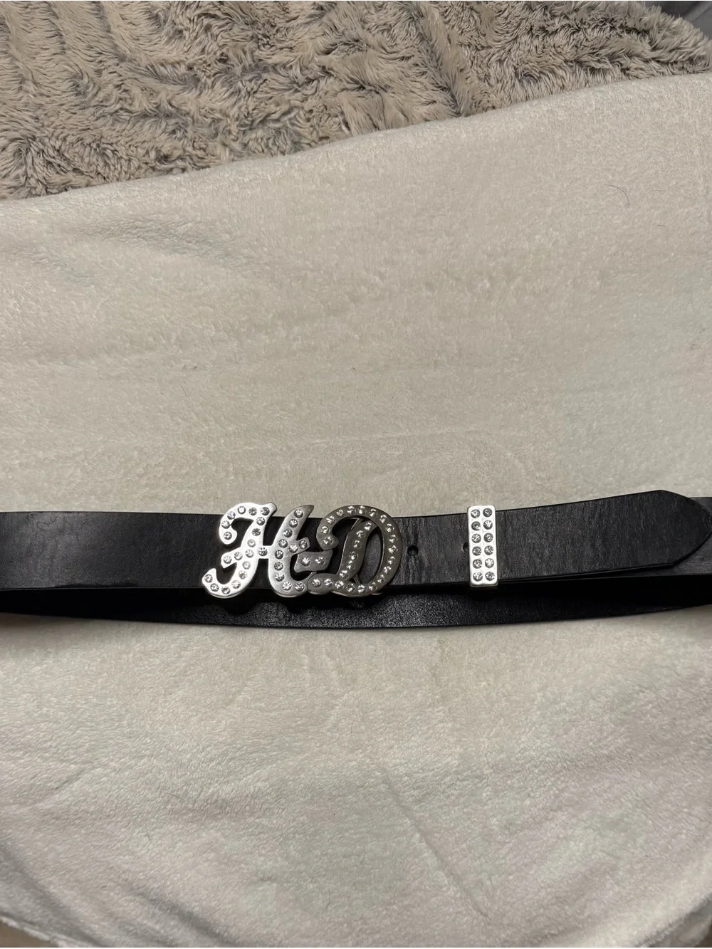 Harley Davidson Black Women's Rhinestone Accent Belt with HD Initial Buckle